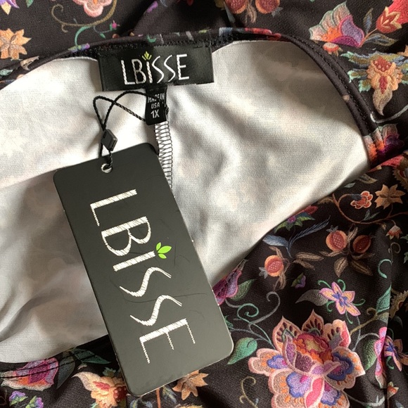 📌 LBISSE drapey stretch knit black floral dress 1X US made - Picture 6 of 9